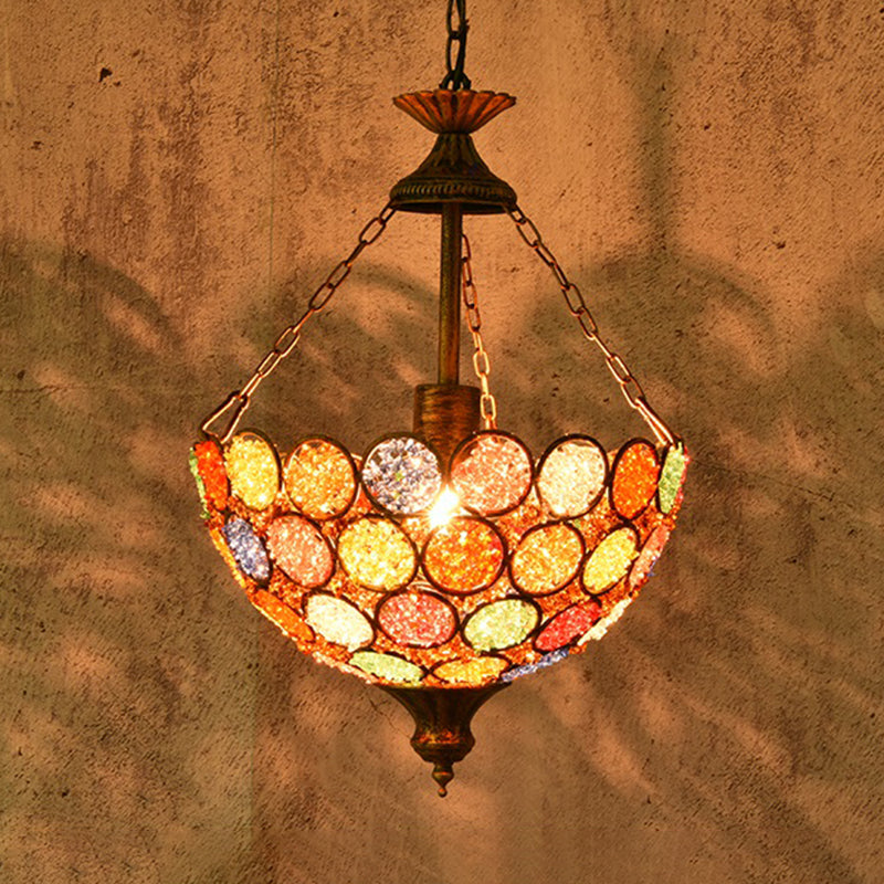 Orange Bowl Shape Hanging Light Bohemian Metal 1 Bulb Restaurant Pendant Lighting Fixture Clearhalo 'Ceiling Lights' 'Pendant Lights' 'Pendants' Lighting' 404229