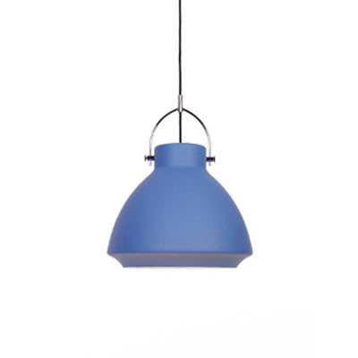 Macaron Style Dome Suspended Light 10"/14" W 1 Light Metallic Pendant Light Fixture with Handle in Black/Blue for Dining Table Blue Clearhalo 'Ceiling Lights' 'Modern Pendants' 'Modern' 'Pendant Lights' 'Pendants' Lighting' 40423