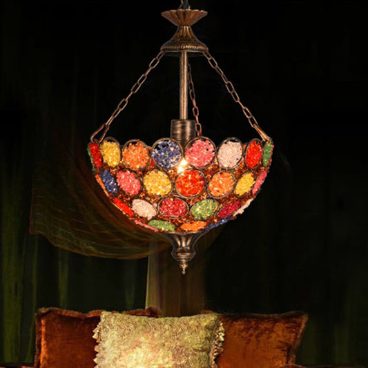 Orange Bowl Shape Hanging Light Bohemian Metal 1 Bulb Restaurant Pendant Lighting Fixture Clearhalo 'Ceiling Lights' 'Pendant Lights' 'Pendants' Lighting' 404230