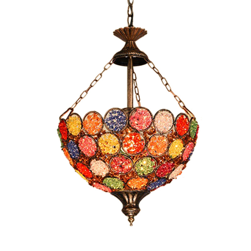 Orange Bowl Shape Hanging Light Bohemian Metal 1 Bulb Restaurant Pendant Lighting Fixture Clearhalo 'Ceiling Lights' 'Pendant Lights' 'Pendants' Lighting' 404231