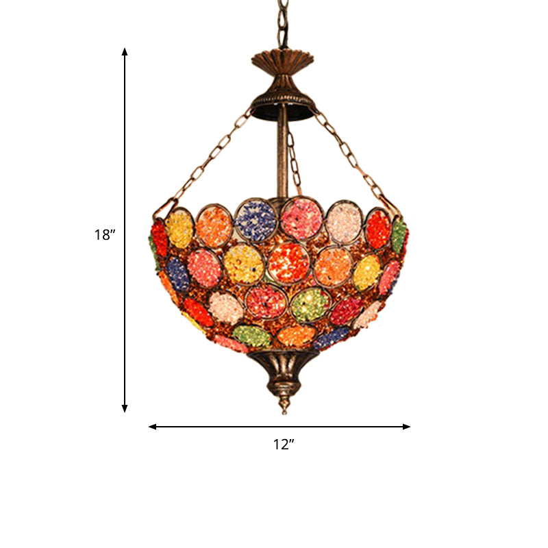 Orange Bowl Shape Hanging Light Bohemian Metal 1 Bulb Restaurant Pendant Lighting Fixture Clearhalo 'Ceiling Lights' 'Pendant Lights' 'Pendants' Lighting' 404232