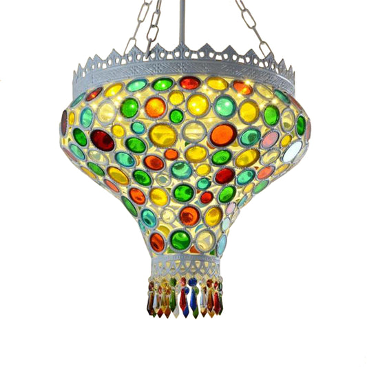 Bohemian Onion Hanging Light Fixture 1 Light Metal Drop Pendant in White for Restaurant Clearhalo 'Ceiling Lights' 'Pendant Lights' 'Pendants' Lighting' 404241