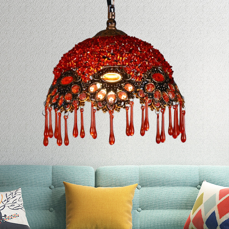 1-Light Metal Ceiling Lamp Traditional Red Dome Shaped Restaurant Hanging Light Fixture Clearhalo 'Ceiling Lights' 'Pendant Lights' 'Pendants' Lighting' 404243