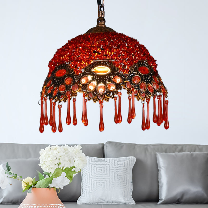 1-Light Metal Ceiling Lamp Traditional Red Dome Shaped Restaurant Hanging Light Fixture Clearhalo 'Ceiling Lights' 'Pendant Lights' 'Pendants' Lighting' 404244