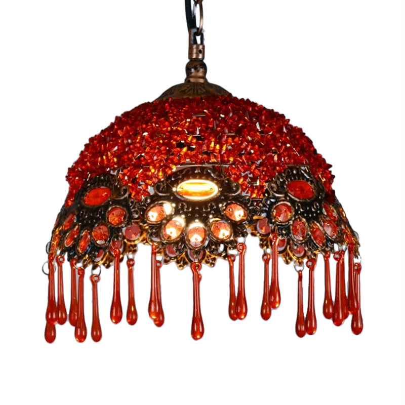 1-Light Metal Ceiling Lamp Traditional Red Dome Shaped Restaurant Hanging Light Fixture Clearhalo 'Ceiling Lights' 'Pendant Lights' 'Pendants' Lighting' 404245