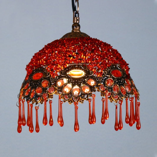 1-Light Metal Ceiling Lamp Traditional Red Dome Shaped Restaurant Hanging Light Fixture Clearhalo 'Ceiling Lights' 'Pendant Lights' 'Pendants' Lighting' 404246