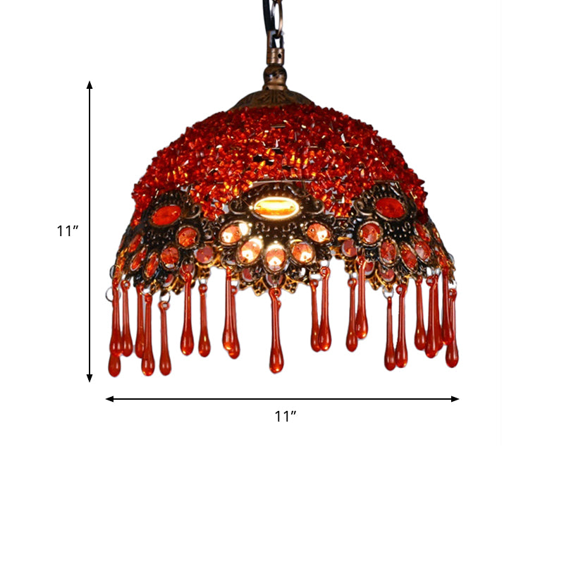 1-Light Metal Ceiling Lamp Traditional Red Dome Shaped Restaurant Hanging Light Fixture Clearhalo 'Ceiling Lights' 'Pendant Lights' 'Pendants' Lighting' 404247