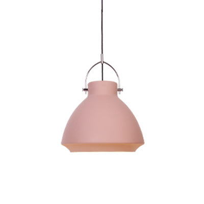 Macaron Style Dome Suspended Light 10"/14" W 1 Light Metallic Pendant Light Fixture with Handle in Black/Blue for Dining Table Pink Clearhalo 'Ceiling Lights' 'Modern Pendants' 'Modern' 'Pendant Lights' 'Pendants' Lighting' 40425