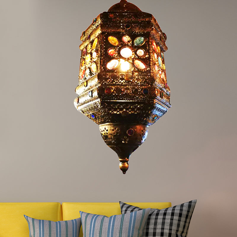 Bronze 1 Light Hanging Pendant Bohemian Metal Lantern Ceiling Light for Restaurant Clearhalo 'Ceiling Lights' 'Pendant Lights' 'Pendants' Lighting' 404253