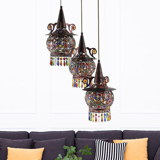 Globe Living Room Cluster Pendant Decorative Metal 3 Lights Copper Hanging Ceiling Light Clearhalo 'Ceiling Lights' 'Pendant Lights' 'Pendants' Lighting' 404258