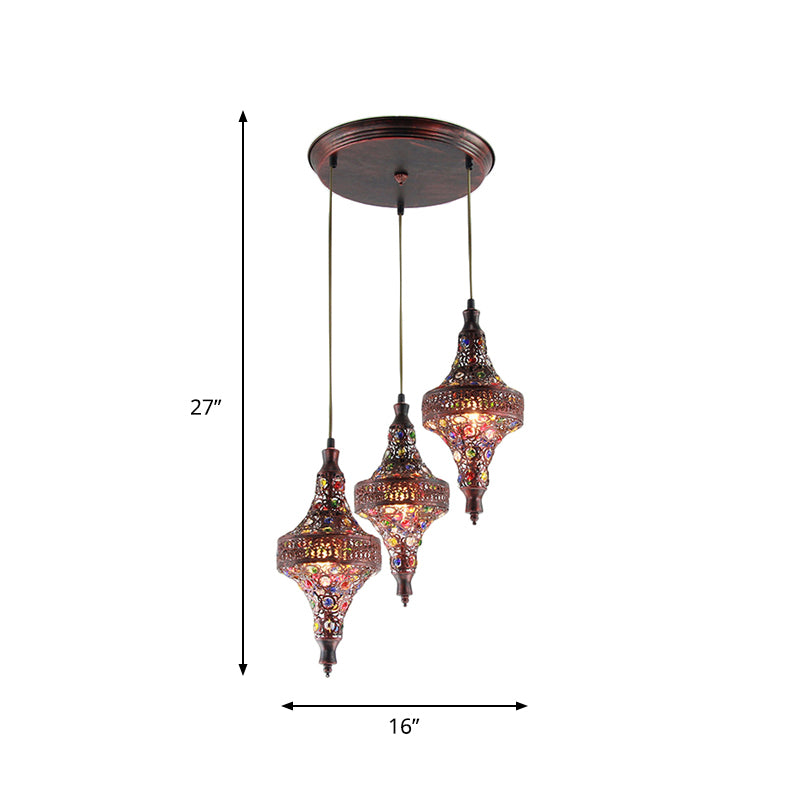 Copper 3 Bulbs Multi Light Pendant Traditional Metal Teardrop Suspension Lamp for Kitchen Clearhalo 'Ceiling Lights' 'Pendant Lights' 'Pendants' Lighting' 404267