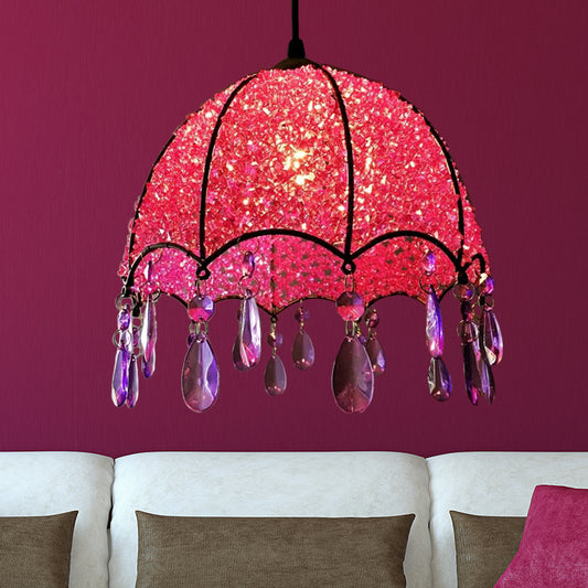 1 Bulb Pendant Light Bohemian Scalloped Metal Ceiling Hang Fixture in White/Purple for Living Room Clearhalo 'Ceiling Lights' 'Pendant Lights' 'Pendants' Lighting' 404268