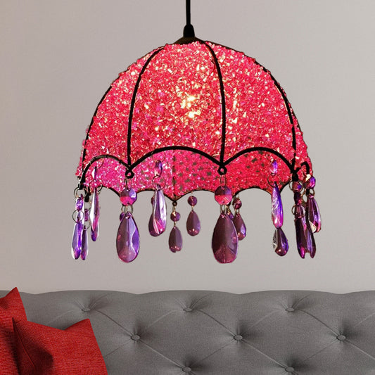 1 Bulb Pendant Light Bohemian Scalloped Metal Ceiling Hang Fixture in White/Purple for Living Room Clearhalo 'Ceiling Lights' 'Pendant Lights' 'Pendants' Lighting' 404270