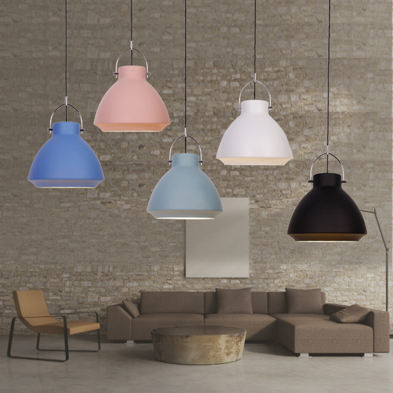 Macaron Style Dome Suspended Light 10"/14" W 1 Light Metallic Pendant Light Fixture with Handle in Black/Blue for Dining Table Clearhalo 'Ceiling Lights' 'Modern Pendants' 'Modern' 'Pendant Lights' 'Pendants' Lighting' 40434