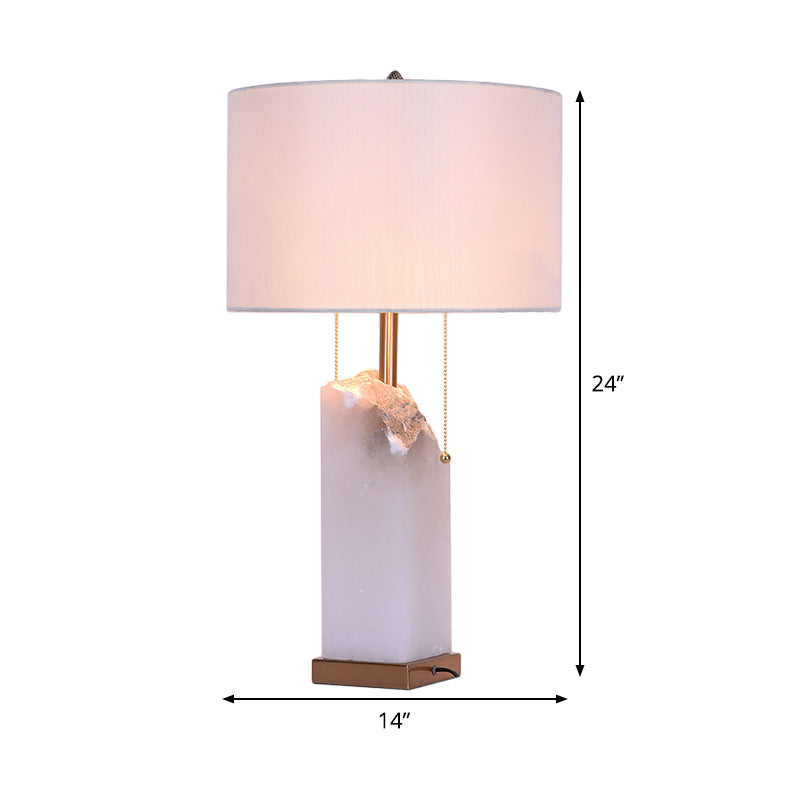 Drum Shade Fabric Task Lighting Modern 2 Bulbs White Reading Lamp with Pull Chain Clearhalo 'Lamps' 'Table Lamps' Lighting' 404523