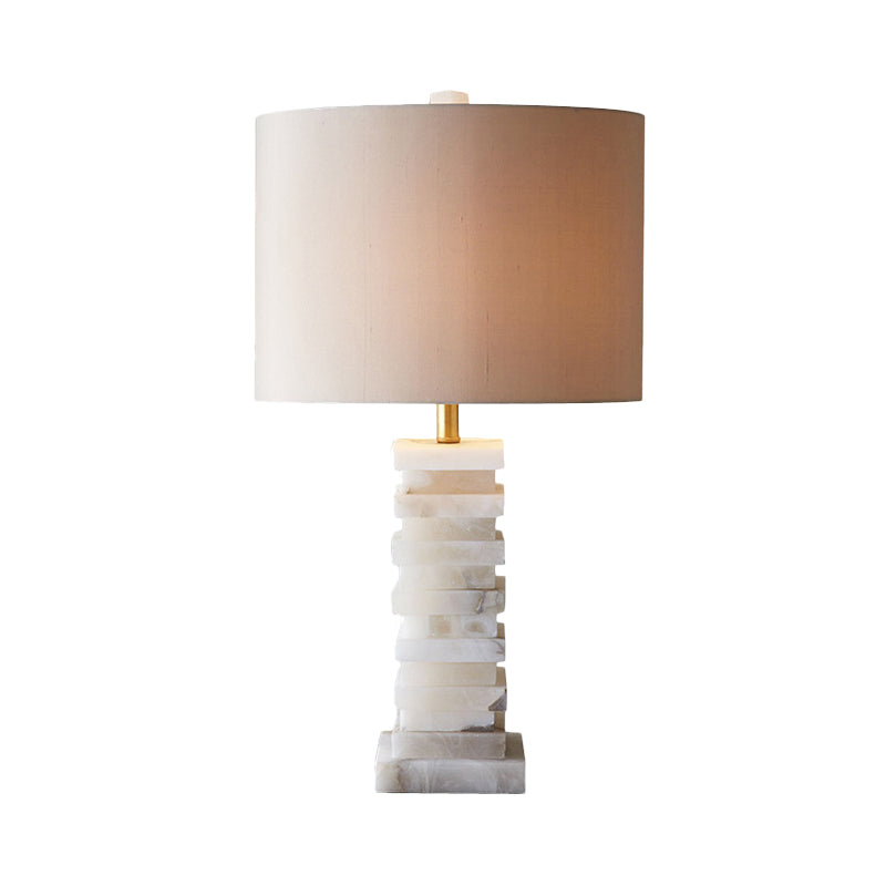 Contemporary 1 Head Desk Light White Cylindrical Night Table Lamp with Fabric Shade Clearhalo 'Lamps' 'Table Lamps' Lighting' 404526