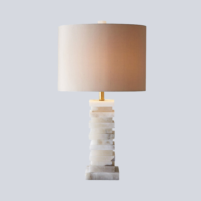 Contemporary 1 Head Desk Light White Cylindrical Night Table Lamp with Fabric Shade Clearhalo 'Lamps' 'Table Lamps' Lighting' 404527