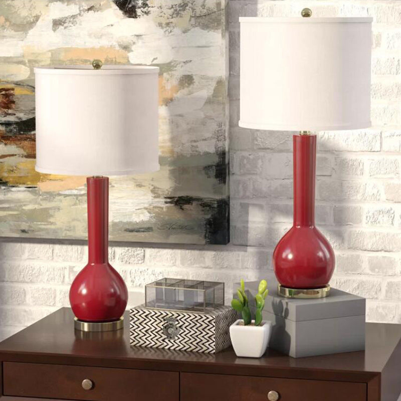 Fabric Cylinder Table Light Modernist 1 Head Red/White Small Desk Lamp for Dining Room Red Clearhalo 'Lamps' 'Table Lamps' Lighting' 404544