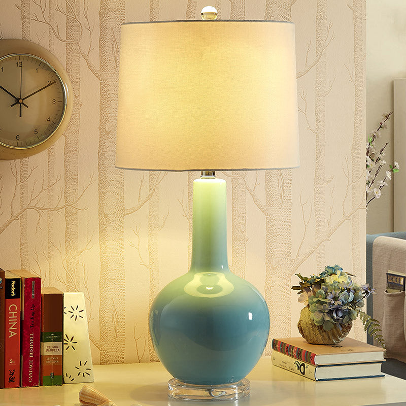 Contemporary Urn-Shaped Nightstand Lamp Ceramic 1 Bulb Reading Book Light in Blue Clearhalo 'Lamps' 'Table Lamps' Lighting' 404548