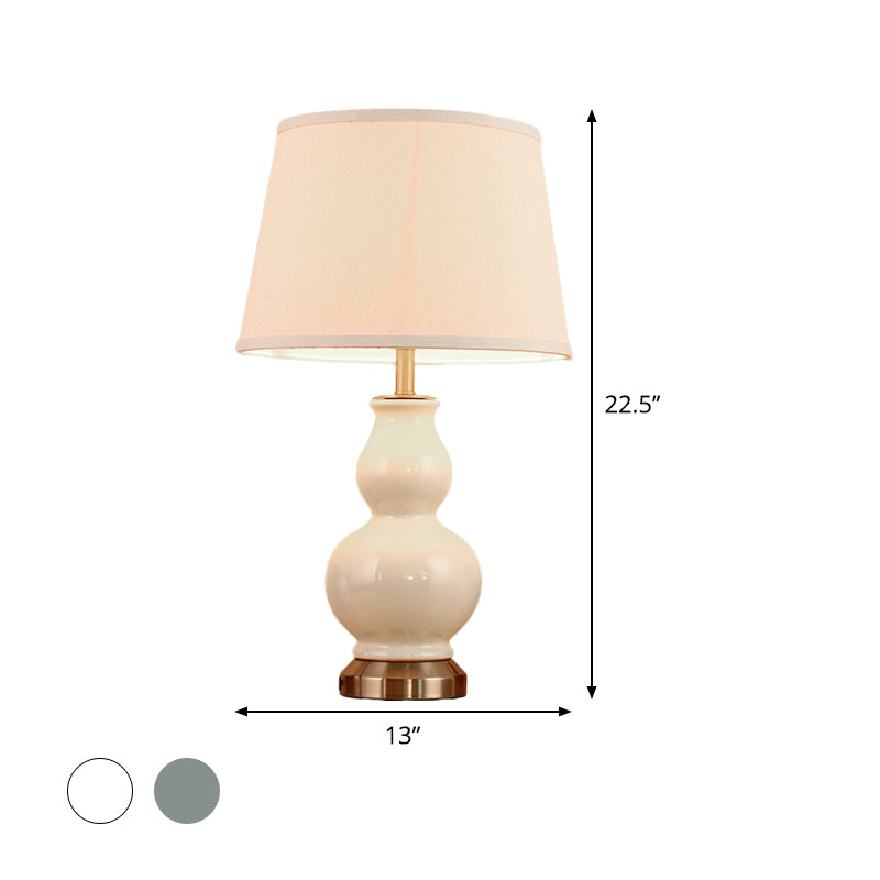 Curved Task Light Modern Ceramic 1 Bulb Pink/White Nightstand Lamp with Fabric Shade, 13"/16" Wide Clearhalo 'Lamps' 'Table Lamps' Lighting' 404571