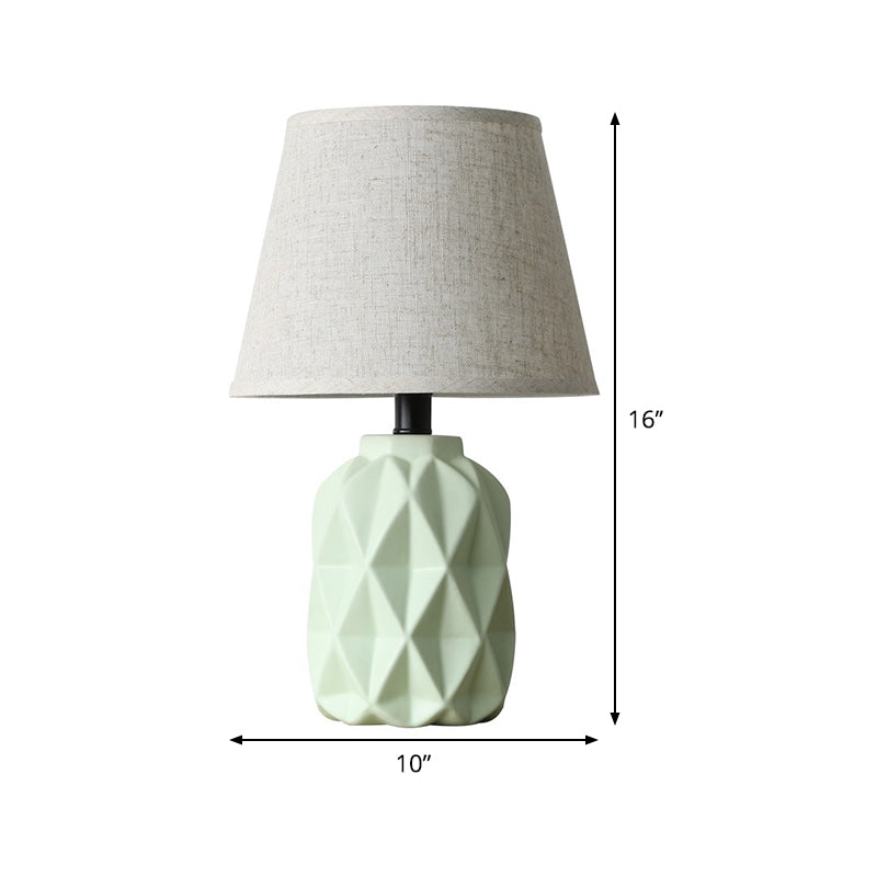 Grey Flare Desk Light Modernist 1 Bulb Fabric Night Table Lamp, Urn Green Ceramic Base Clearhalo 'Lamps' 'Table Lamps' Lighting' 404625