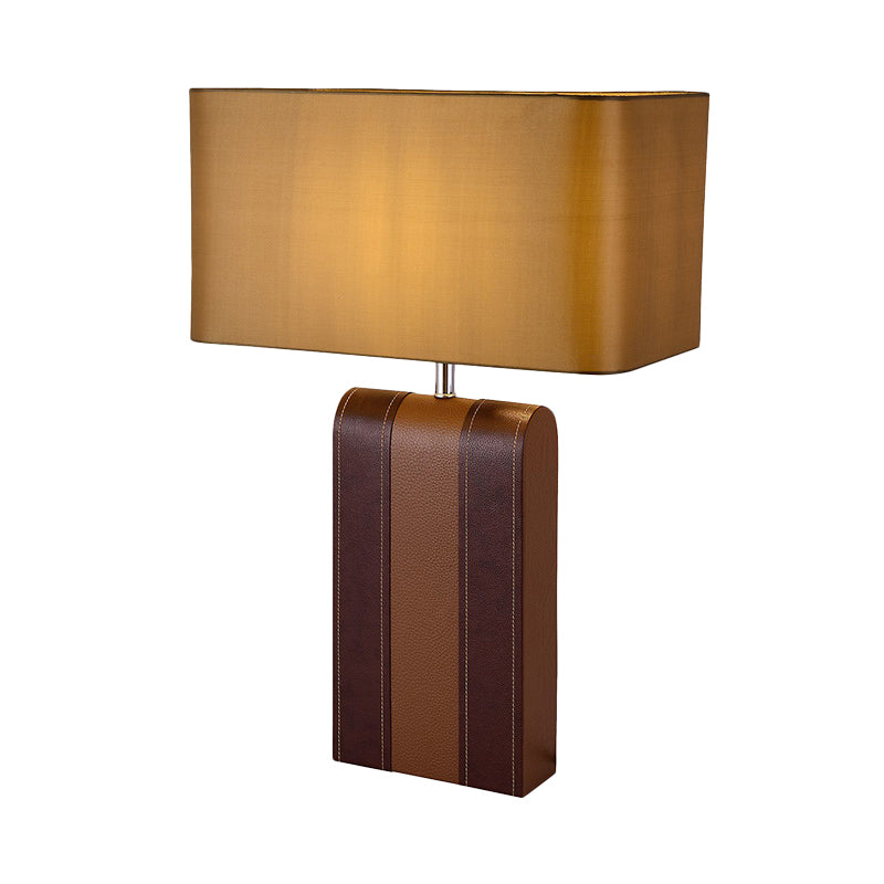 1 Head Rectangle Desk Light Modernist Fabric Table Lamp in Brown for Dining Room Clearhalo 'Lamps' 'Table Lamps' Lighting' 404664