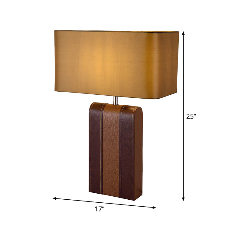 1 Head Rectangle Desk Light Modernist Fabric Table Lamp in Brown for Dining Room Clearhalo 'Lamps' 'Table Lamps' Lighting' 404666