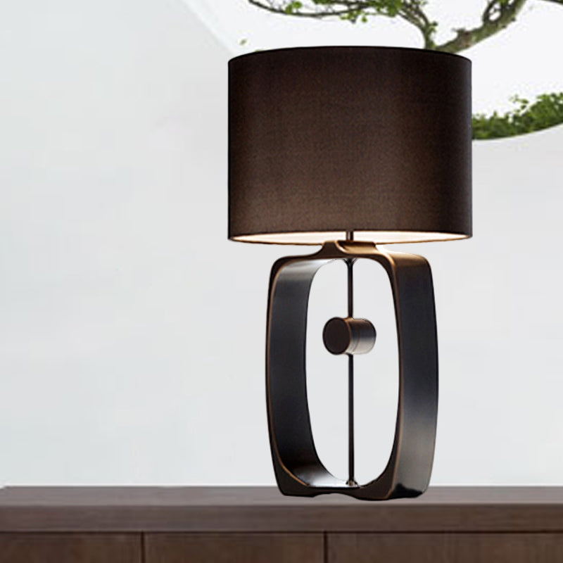 Fabric Cylinder Task Light Modernism 1 Head Black Night Table Lamp with Metal Base Black Clearhalo 'Lamps' 'Table Lamps' Lighting' 404667