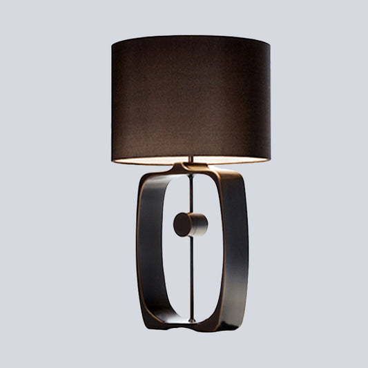 Fabric Cylinder Task Light Modernism 1 Head Black Night Table Lamp with Metal Base Clearhalo 'Lamps' 'Table Lamps' Lighting' 404670