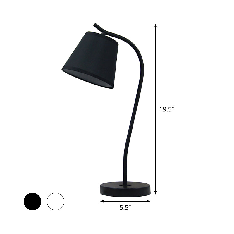 Contemporary 1 Bulb Study Lamp White/Black Tapered Reading Book Light with Fabric Shade Clearhalo 'Lamps' 'Table Lamps' Lighting' 404690