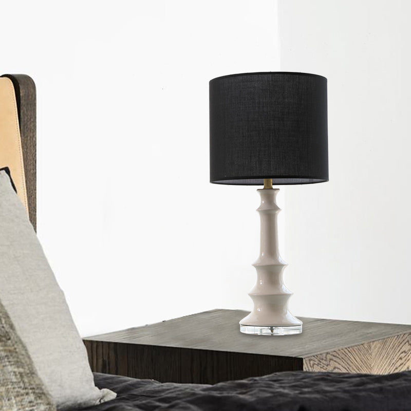 Straight Sided Shade Nightstand Lamp Contemporary Fabric 1 Head Reading Light in Black Black Clearhalo 'Lamps' 'Table Lamps' Lighting' 404724