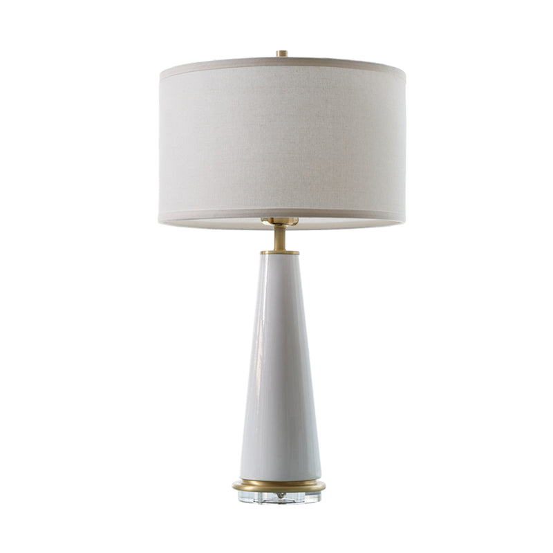 Fabric Cylinder Table Light Modern 1 Bulb Desk Lamp in White with Cone Ceramic Base Clearhalo 'Lamps' 'Table Lamps' Lighting' 404731