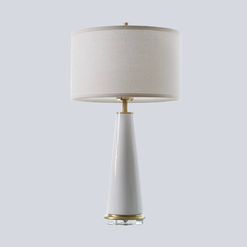 Fabric Cylinder Table Light Modern 1 Bulb Desk Lamp in White with Cone Ceramic Base Clearhalo 'Lamps' 'Table Lamps' Lighting' 404732