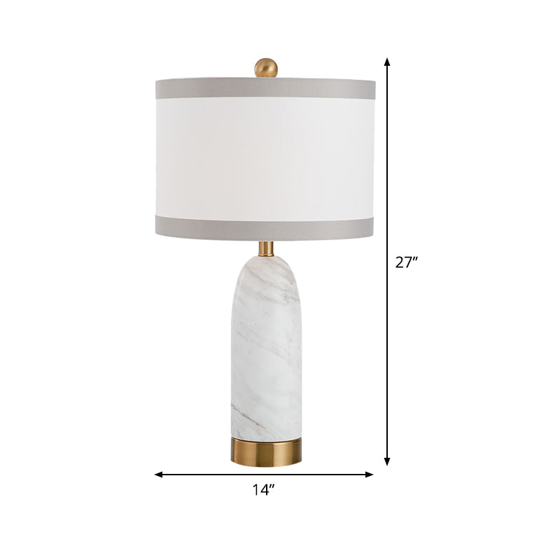 1 Head Dining Room Task Light Modern White Table Lamp with Cylindrical Fabric Shade Clearhalo 'Lamps' 'Table Lamps' Lighting' 404738