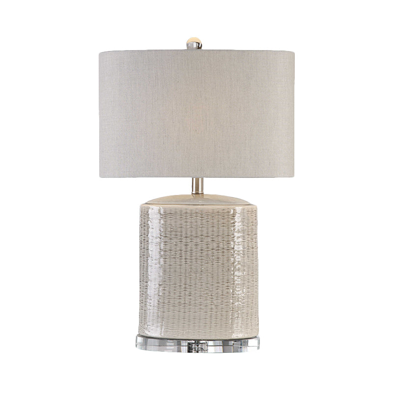 Flaxen Drum Task Lighting Modernist 1 Head Fabric Night Table Lamp for Living Room Clearhalo 'Lamps' 'Table Lamps' Lighting' 404746