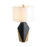 Drum Fabric Table Light Modern 1 Bulb White Reading Lamp, Geometric Black Metal Base Clearhalo 'Lamps' 'Table Lamps' Lighting' 404756