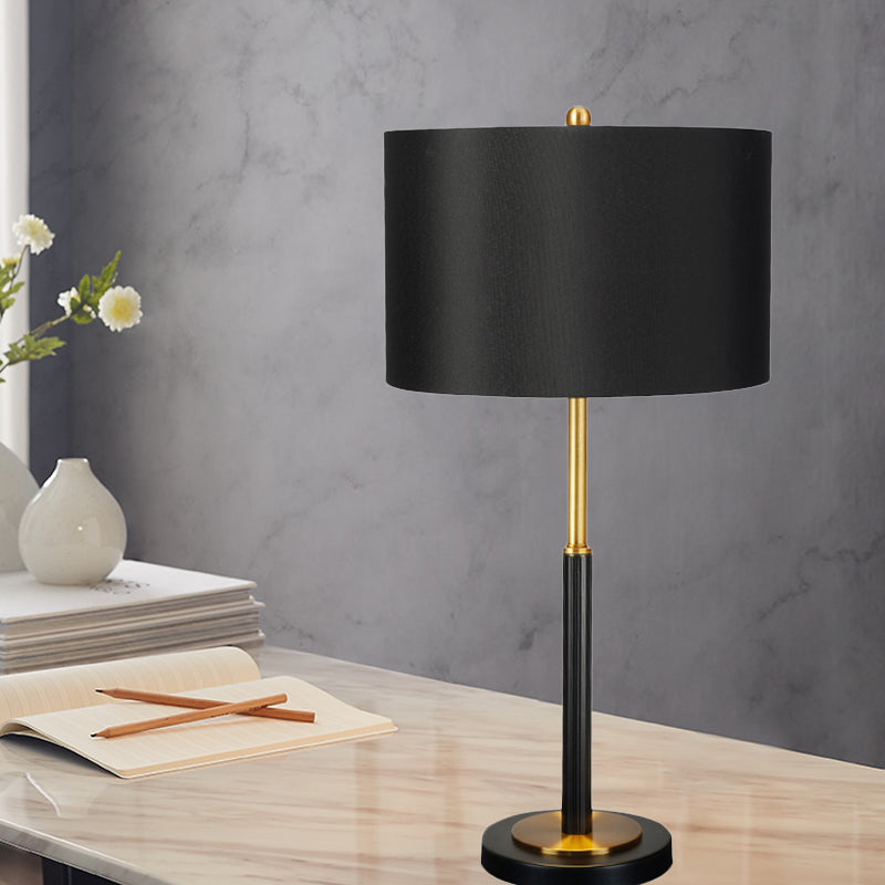 Drum Fabric Night Table Lamp Luxury 1 Bulb Black Nightstand Light for Living Room Black Clearhalo 'Lamps' 'Table Lamps' Lighting' 404764