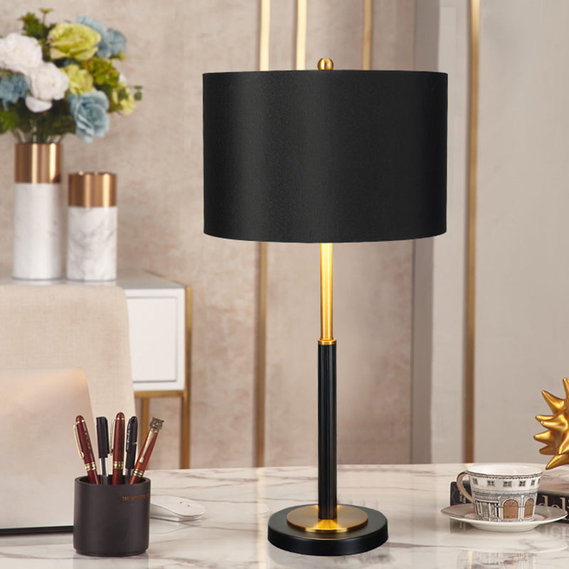 Drum Fabric Night Table Lamp Luxury 1 Bulb Black Nightstand Light for Living Room Clearhalo 'Lamps' 'Table Lamps' Lighting' 404765