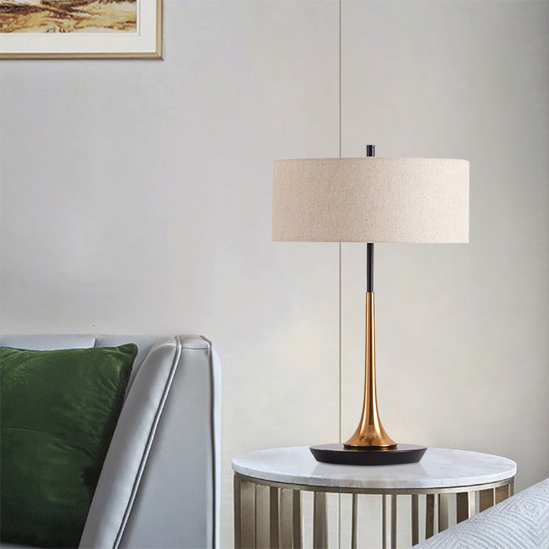 Modern 1 Head Night Lamp Flaxen Drum Metal Table Lighting with Fabric Shade for Bedroom Flaxen Clearhalo 'Lamps' 'Table Lamps' Lighting' 404779