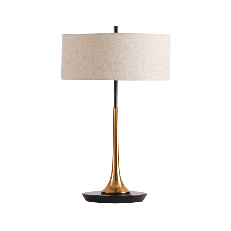 Modern 1 Head Night Lamp Flaxen Drum Metal Table Lighting with Fabric Shade for Bedroom Clearhalo 'Lamps' 'Table Lamps' Lighting' 404782