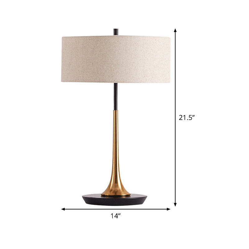 Modern 1 Head Night Lamp Flaxen Drum Metal Table Lighting with Fabric Shade for Bedroom Clearhalo 'Lamps' 'Table Lamps' Lighting' 404783