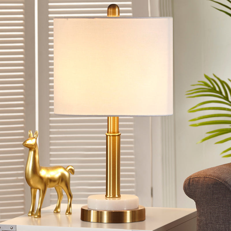 Metal Cylindrical Nightstand Light Simple 1-Light White Fabric Night Table Lamp for Living Room Clearhalo 'Lamps' 'Table Lamps' Lighting' 404799