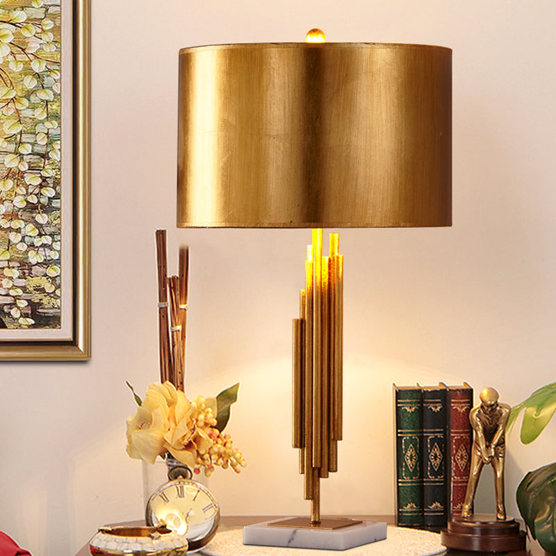 Gold Drum Night Table Lamp Modern 1 Head Metal Nightstand Lighting for Living Room Gold Clearhalo 'Lamps' 'Table Lamps' Lighting' 404803