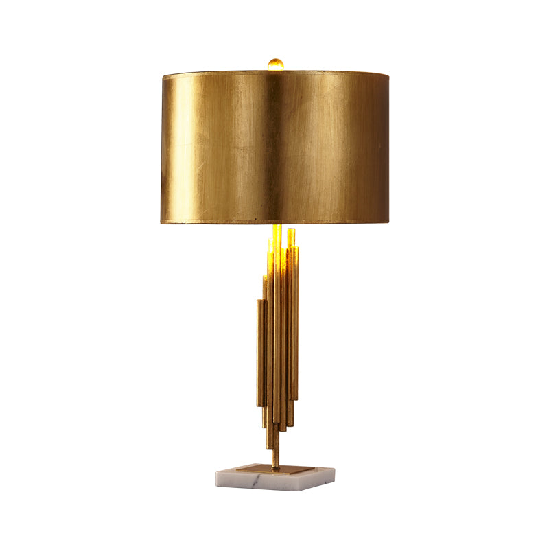 Gold Drum Night Table Lamp Modern 1 Head Metal Nightstand Lighting for Living Room Clearhalo 'Lamps' 'Table Lamps' Lighting' 404806