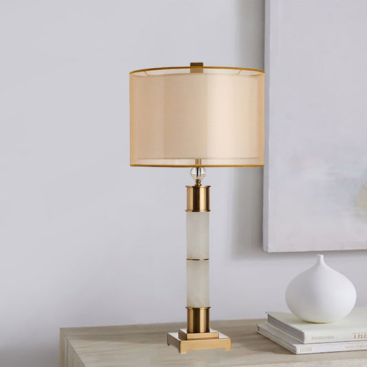 Fabric Drum Nightstand Lighting Modern 1-Light Gold Metal Table Lamp for Living Room Gold Clearhalo 'Lamps' 'Table Lamps' Lighting' 404823