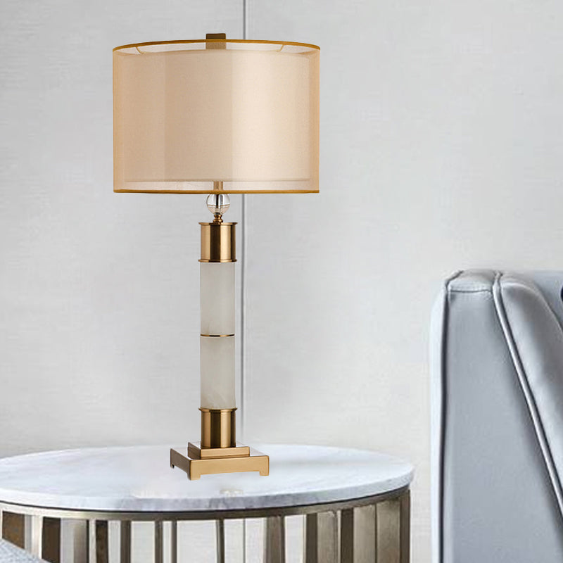 Fabric Drum Nightstand Lighting Modern 1-Light Gold Metal Table Lamp for Living Room Clearhalo 'Lamps' 'Table Lamps' Lighting' 404824