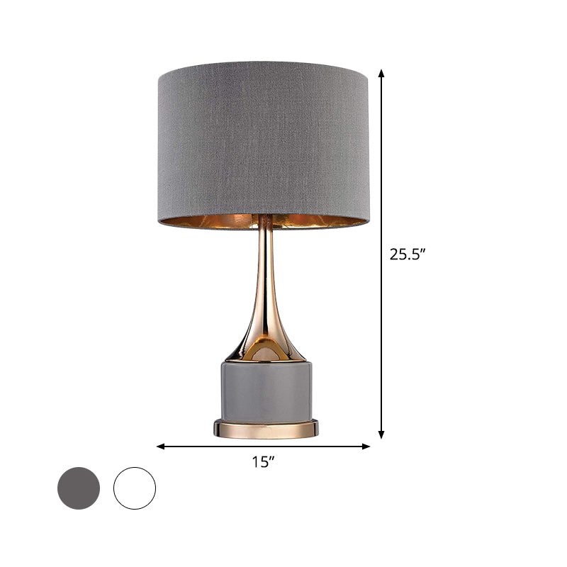 Grey/White Cylinder Night Table Light Contemporary 1-Bulb Fabric Nightstand Lighting for Living Room Clearhalo 'Lamps' 'Table Lamps' Lighting' 404832