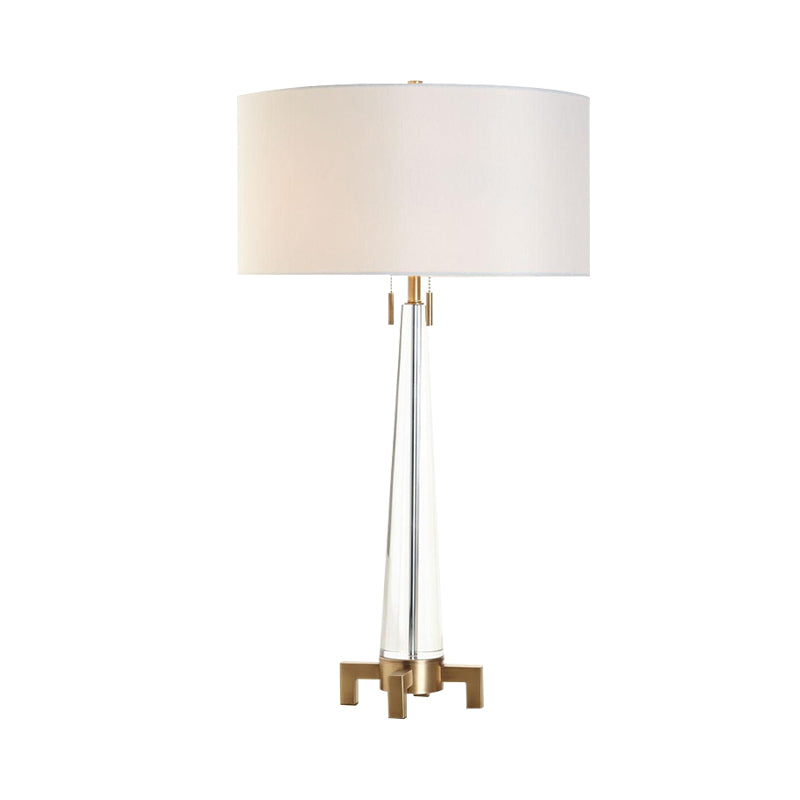 2 Heads Cylinder Task Lighting Modern Fabric Nightstand Lamp in Gold with Pull Chain Clearhalo 'Lamps' 'Table Lamps' Lighting' 404839