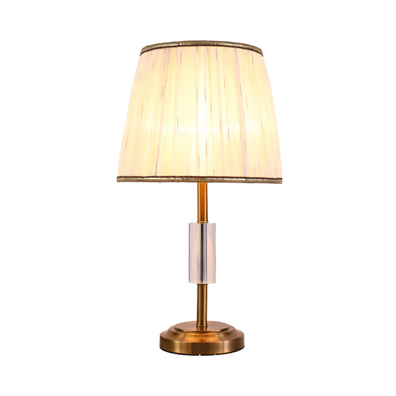 Tapered Drum Nightstand Lamp Contemporary Fabric 1 Bulb Reading Book Light in Gold Clearhalo 'Lamps' 'Table Lamps' Lighting' 404845