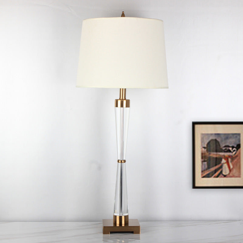 1 Head Living Room Desk Lamp Modernism Gold Table Light with Barrel Fabric Shade Gold Clearhalo 'Lamps' 'Table Lamps' Lighting' 404852